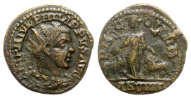 Philip II (Caesar, 244-247). Moesia Superior, Viminacium. Æ (23mm, 7.13g, 6h), year 9 (247/8). Radiate, draped and cuirassed bust r. R/ Moesia standin...
