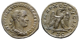 Trajan Decius (249-251). Antioch. BI Tetradrachm (25.5mm, 12.08g, 6h), AD 250-1. Laureate, draped and cuirassed bust r.; pellet below. R/ Eagle standi...