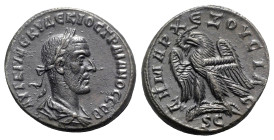 Trajan Decius (249-251). Antioch. BI Tetradrachm (26mm, 13.62g, 6h), AD 249-250. Laureate, draped and cuirassed bust r. R/ Eagle standing l. on palm, ...