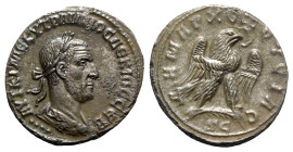 Trajan Decius (249-251). Seleucis and Pieria, Antioch. AR Tetradrachm (26mm, 11.33g, 12h). Laureate, draped and cuirassed bust r.; four pellets below....