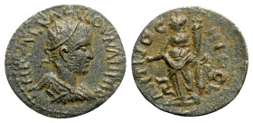 Volusian (251-253). Pisidia, Antioch. Æ (25mm, 7.41g, 6h). Radiate, draped and cuirassed bust r. R/ Tyche standing l., holding branch and cornucopiae....