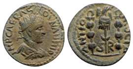 Valerian I (253-260). Pisidia, Antioch. Æ (21.5mm, 5.09g, 67h). Radiate, draped and cuirassed bust r. R/ Aquila between two signa. Cf. SNG BnF 1315-7....