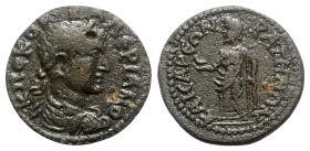 Valerian II (Caesar, 256-258). Lydia, Bagis. Æ (23mm, 7.01g, 6h). Laureate, draped and cuirassed bust r. R/ Zeus standing l., holding eagle and sceptr...