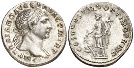 (107 d.C.). Trajano. Denario. (Spink 3125) (S. 87) (RIC. 122). 3,42 g. EBC.