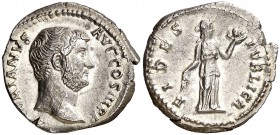 (137 d.C.). Adriano. Denario. (Spink 3492 var) (S. 716) (RIC. 241A). 3,17 g. EBC-.