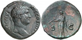 (136 d.C.). Adriano. Sestercio. (Spink 3645) (Co. 1364) (RIC. 777). 24,85 g. MBC+.