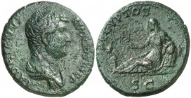 (136 d.C.). Adriano. As. (Spink falta) (Co. 111 var) (RIC. 839). 11,41 g. Pátina verde. MBC.