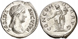 (136 d.C.). Sabina. Denario. (Spink 3918) (S. 3a) (RIC. 390). 3,45 g. EBC-.