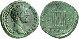 (158-159 d.C.). Antonino pío. Sestercio. (Spink 4235) (Co. 805) (RIC. 1004). 23,46 g. Pátina verde. MBC+.