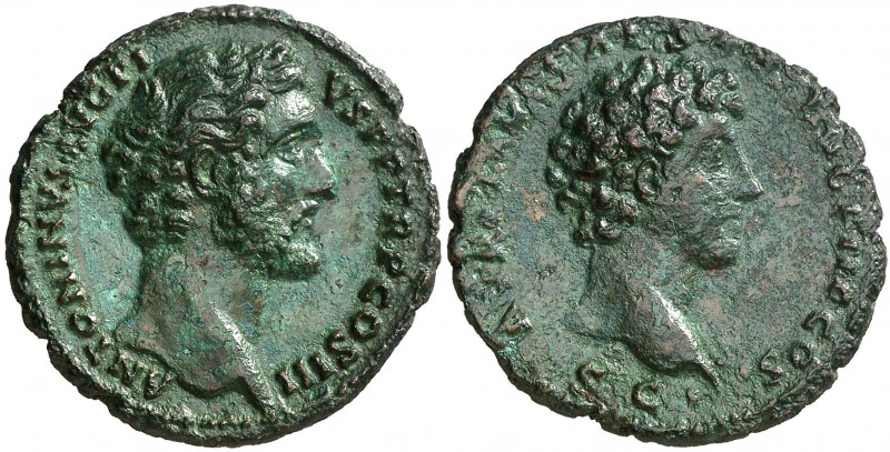 (141 d.C.). Antonino pío y Marco Aurelio. As. (Spink 4531 var) (Co. falta) (RIC....