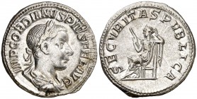 (241-242 d.C.). Gordiano III. Denario. (Spink 8682) (S. 340) (RIC. 130). 3,28 g. EBC-.