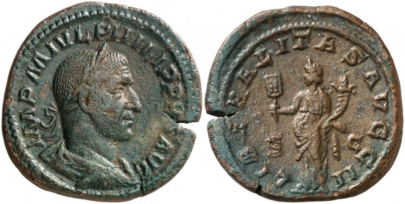 (245 d.C.). Filipo I. Sestercio. (Spink 8999) (Co. 88) (RIC. 180a). 21,04 g. MBC...