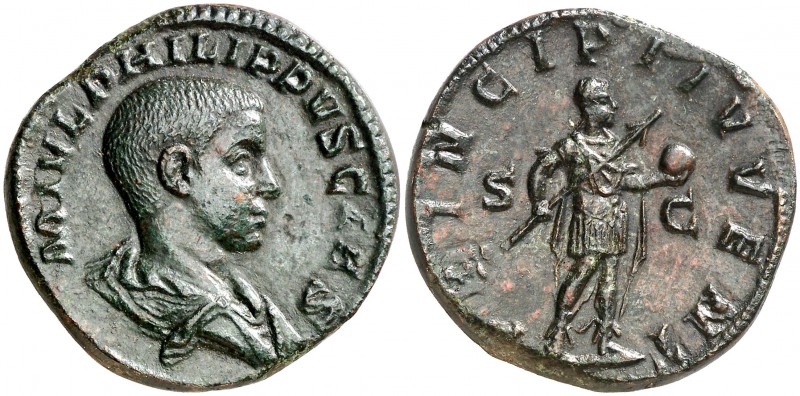 (245-246 d.C.). Filipo II. Sestercio. (Spink 9250) (Co. 55) (RIC. 255a). 19,27 g...