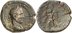 (249 d.C.). Trajano Decio. Sestercio. (Spink 9409 var) (Co. 119) (RIC. 108c). 24,99 g. Grieta. MBC-.