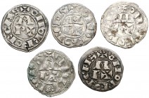 Vescomtat de Bearn. A nom de Cèntul (s. XI-1426). Diner morlà. (Cru.V.S. 166) (Cru.C.G. 2030). Lote de 5 monedas. MBC-/MBC.
