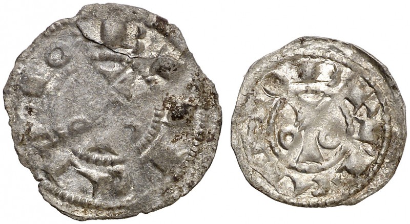 Alfons I (1162-1196). Barcelona. (Cru.C.G. 2100c y 2101). Lote de 1 diner y 1 òb...