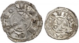 Alfons I (1162-1196). Barcelona. (Cru.C.G. 2100c y 2101). Lote de 1 diner y 1 òbol. MBC-/MBC.