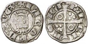 Jaume II (1291-1327). Barcelona. Diner. (Cru.V.S. 344) (Cru.C.C. 2160). 1 g. Letras A y U góticas. MBC/MBC+.