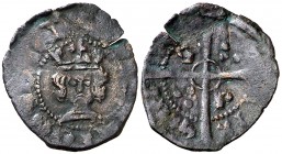 Frederic IV de Sicília (1355-1377). Sicília. Diner. (Cru.V.S. 694) (Cru.C.G. 2651) (MIR. falta). 0,67 g. Grieta. Escasa. MBC-.