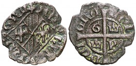 Maria y Martí el Jove de Sicília (1395-1402). Sicília. Diner. (Cru.V.S. 731) (Cru.C.G. 2669) (MIR. 219). 0,55 g. Coronas horizontales. Escasa. MBC.