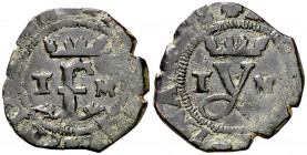 Reyes Católicos. Toledo. M. 1 blanca. (Cal. tipo 286, falta var) (Seb. 841 var). 1,39 g. Sin roel sobre ceca. MBC-.