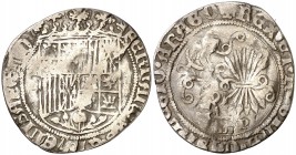 Reyes Católicos. Segovia. P. 1 real. (Cal. 341). 2,50 g. Pequeña grieta. Ex Colección Manuela Etcheverría. BC+.