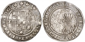 Reyes Católicos. Toledo. M. 1 real. (Cal. 406). 3,29 g. Golpe en reverso. Ex Colección Manuela Etcheverría. MBC-.