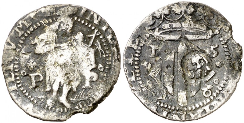1598. Felipe II. Perpinyà. Doble sou. (Cal. 839) (Cru.C.G. 3806a). 3,04 g. Contr...