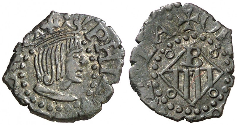 s/d. Felipe III. Banyoles. 1 diner. (Cal. 589) (Cru.C.G. 3660, anverso mismo eje...