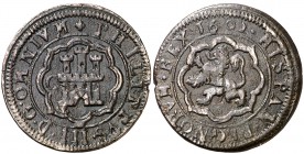 1602. Felipe III. Segovia. C. 4 maravedís. (Cal. 750, como 8 maravedís). 6,21 g. Ex Colección Manuela Etcheverría. MBC-.