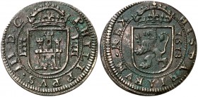 1618. Felipe III. Segovia. 8 maravedís. (Cal. 772 var). 5,81 g. Ex Colección Manuela Etcheverría. MBC.