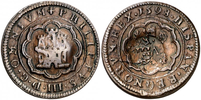 s/d. Felipe III. Sevilla. (Cal. pág. 289). 6,90 g. Resello de valor VIII sobre 4...