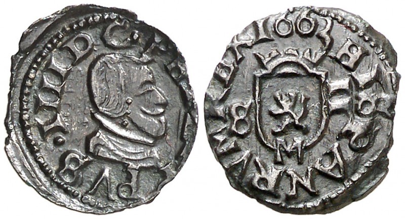 1663. Felipe IV. M (Madrid). S. 2 maravedís. (Cal. 1460). 0,57 g. Cospel algo ir...