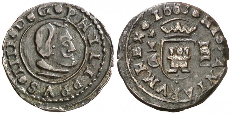 1663. Felipe IV. Cuenca. . 4 maravedís. (Cal. 1339) (Seb. 223). 1,06 g. Buen eje...