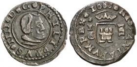 1663. Felipe IV. Cuenca. . 4 maravedís. (Cal. 1339) (Seb. 223). 1,06 g. Buen ejemplar. MBC+.