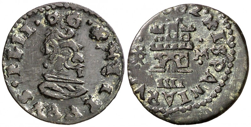 (1)662. Felipe IV. Trujillo. M. 4 maravedís. (Cal. 1650) (Seb. 790). 0,79 g. Bue...