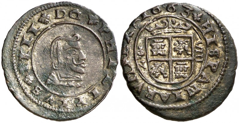 1663. Felipe IV. Granada. N. 8 maravedís. (Cal. 1364). 2,80 g. Ex Colección Manu...