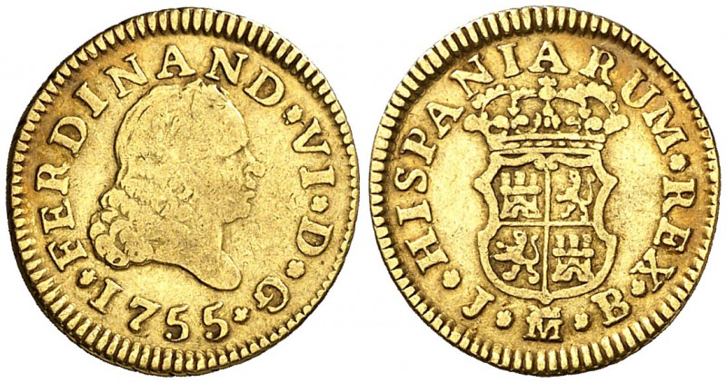 1755. Fernando VI. Madrid. JB. 1/2 escudo. (Cal. 252). 1,74 g. BC+/MBC-.