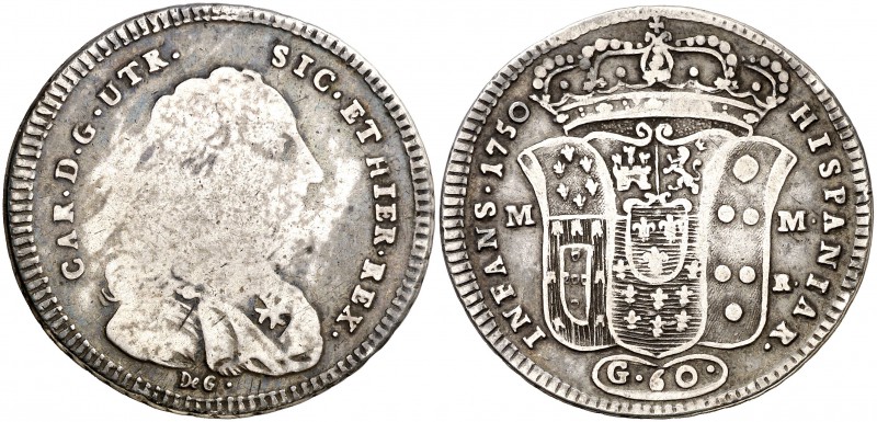 1750. Carlos III. Nápoles. DeG/M-M/R. 1/2 piastra (60 grana). (Vti. 139). 12,08 ...