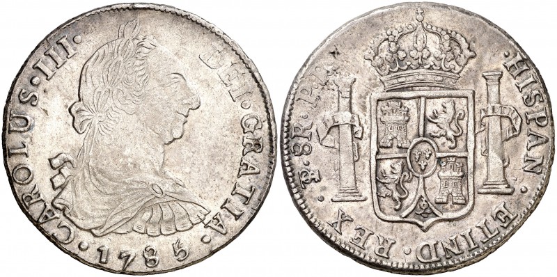 1785. Carlos III. Potosí. PR. 8 reales. (Cal. 992). 26,87 g. MBC+.