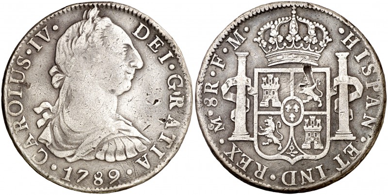 1789. Carlos IV. México. FM. 8 reales. (Cal. 681). 26,73 g. Busto de Carlos III....