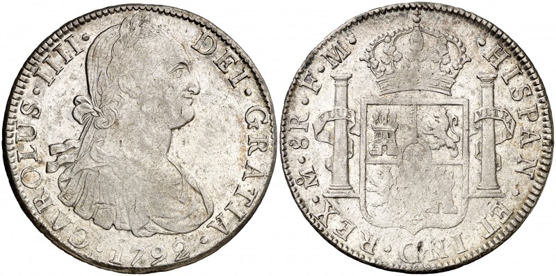 1792. Carlos IV. México. FM. 8 reales. (Cal. 685). 26,95 g. Acuñación floja en p...