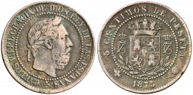 1875. Carlos VII, Pretendiente. Oñate. 5 céntimos. (Cal. 10). 4,91 g. MBC-.