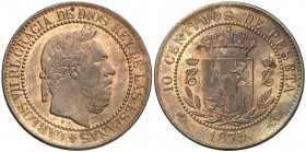 1875. Carlos VII, Pretendiente. Oñate. 10 céntimos. (Cal. 8). 9,94 g. MBC.