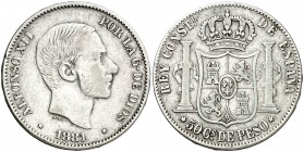 1881. Alfonso XII. Manila. 50 centavos. (Cal. 79). 12,88 g. MBC-.