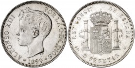 1899*1899. Alfonso XIII. SGV. 5 pesetas. (Cal. 28). 24,85 g. Limpiada. (EBC-).