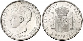 1899*1899. Alfonso XIII. SGV. 5 pesetas. (Cal. 28). 24,94 g. Leves golpecitos. MBC+/EBC-.