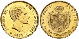 1877*1-77. Alfonso XII. DEM. 25 pesetas. (Cal. 3). 8,05 g. Rayita. EBC-.