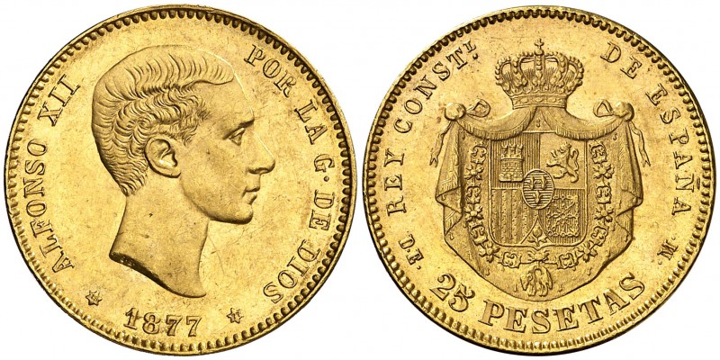 1877*1877. Alfonso XII. DEM. 25 pesetas. (Cal. 3). 8,07 g. EBC-.