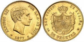 1877*1877. Alfonso XII. DEM. 25 pesetas. (Cal. 3). 8,06 g. EBC-.